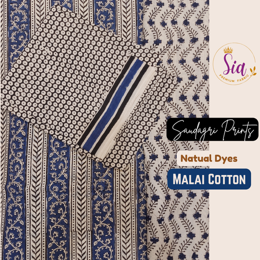 Saudagri Block Prints on Malai Cotton, Handcrafted using natural dyes