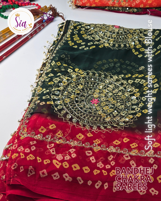 Green and Red - Chakra Bandhej Sarees