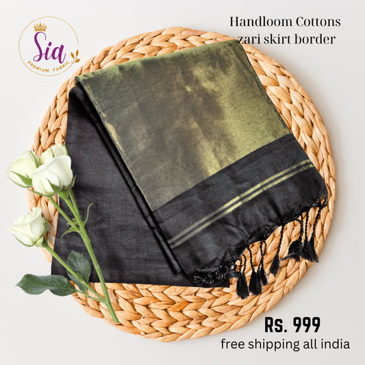 Black with Zari border - Handloom khadi cotton sarees