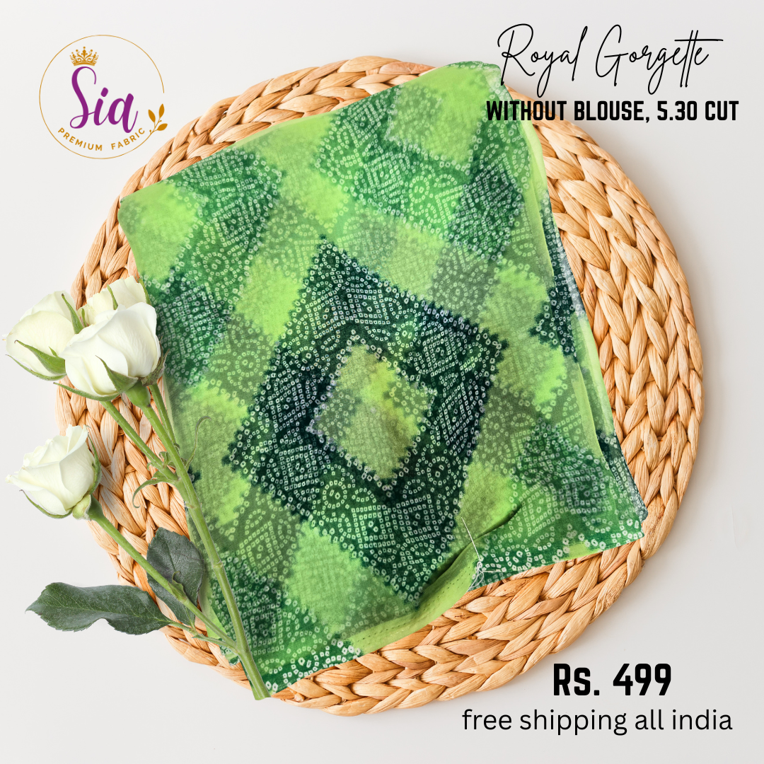 Bandhej Geometrical Designs - GREEN - Royal Gorgette without blouse sarees
