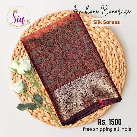 Maroon/Red Multi colors - Jhamdhani Banarasi silk sarees