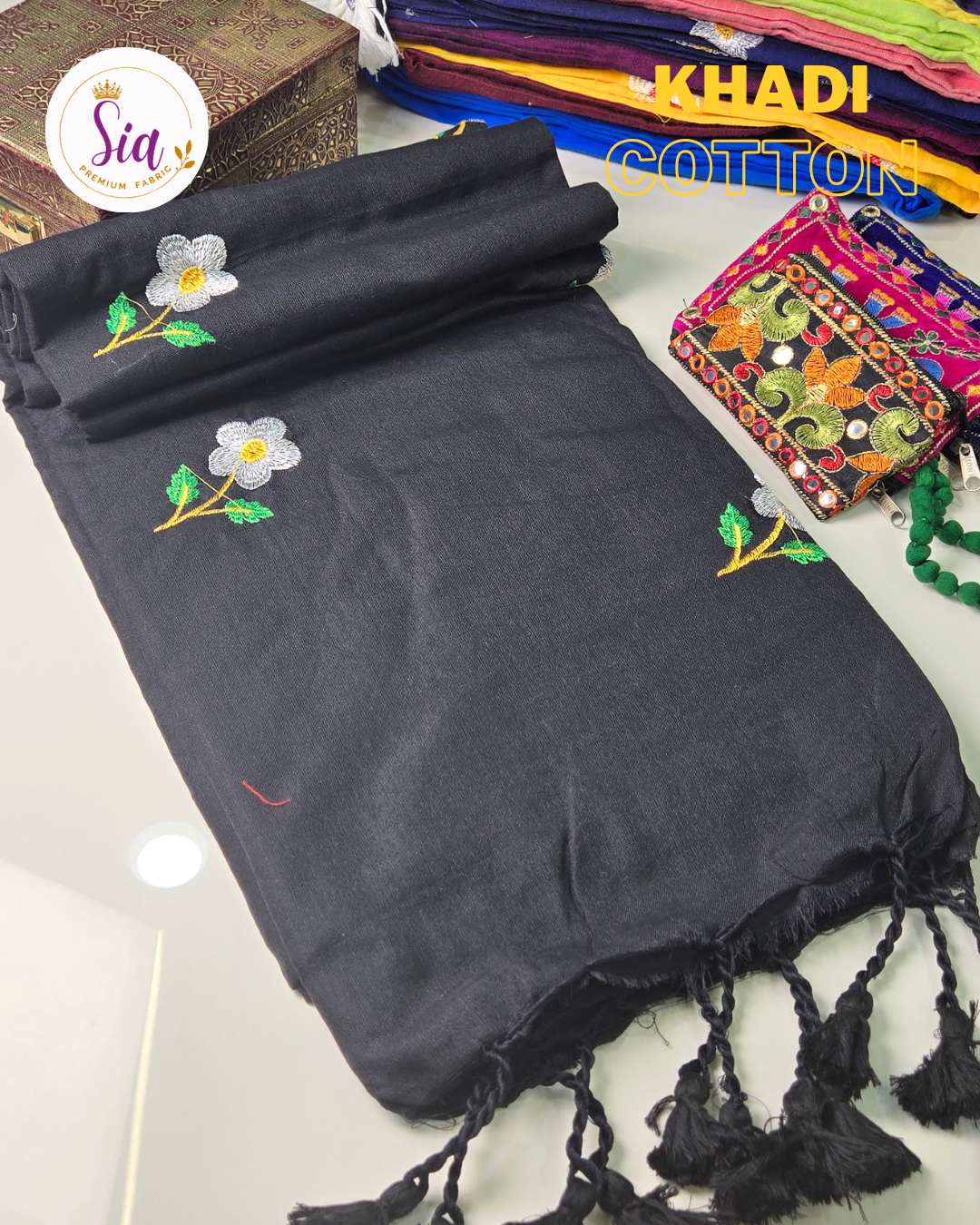 Black - Khadi Cotton Sarees