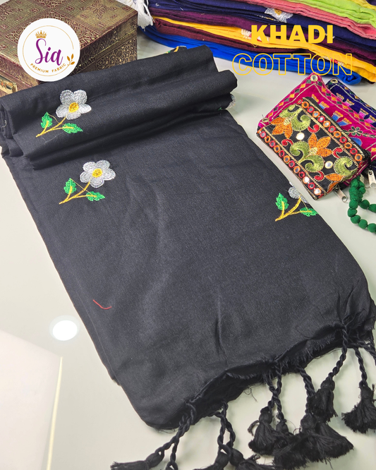 Black - Khadi Cotton Sarees