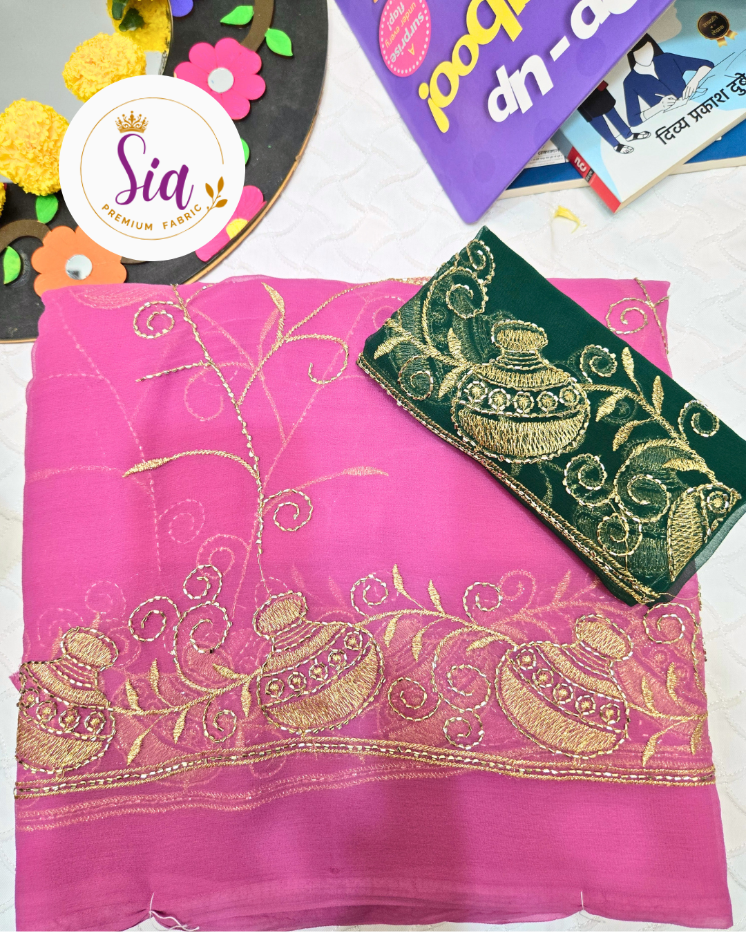 Baby Pink - Kumbh All-Over Embroidered Saree
