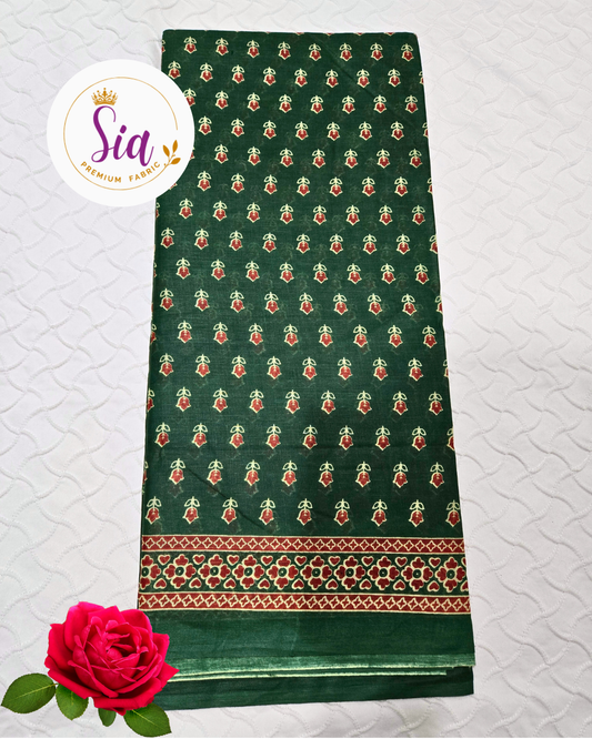 DarkGreen - simple cotton saree, with blouse piece