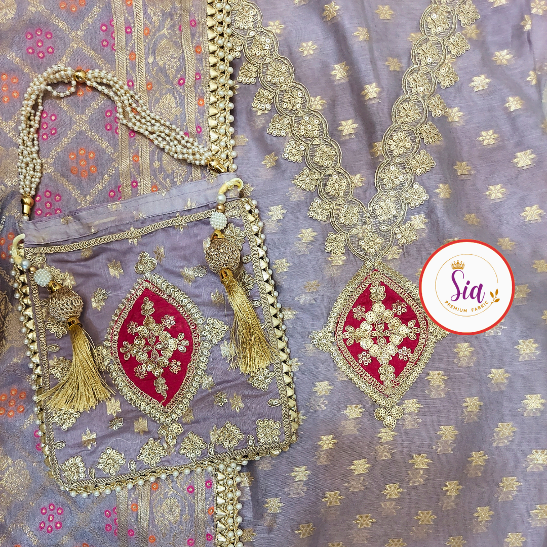 Chanderi Jacquard Silk Banarasi Weave Shirt in a soft pastel color palette