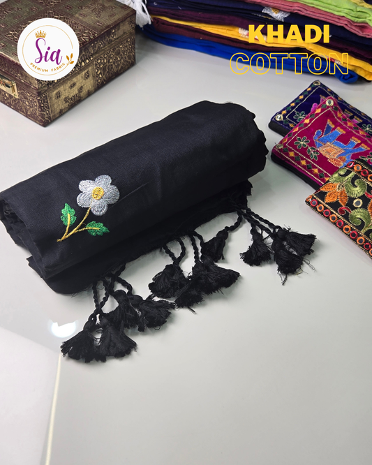 Black - Khadi Cotton Sarees