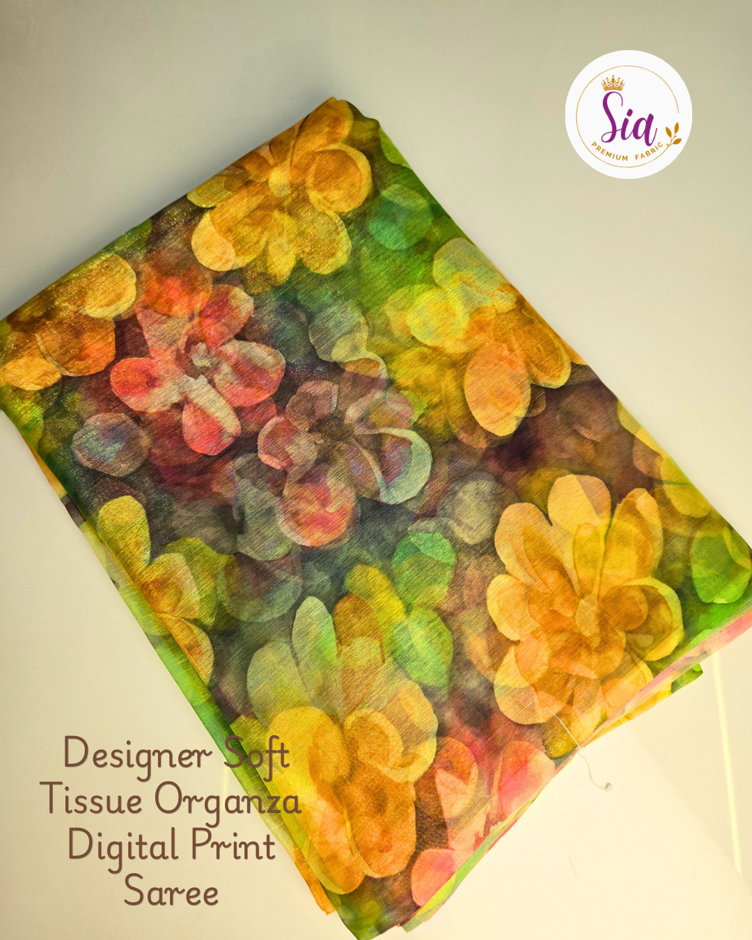 Green Floral- Sia Designer Soft Tissue Organza Digital Print Saree