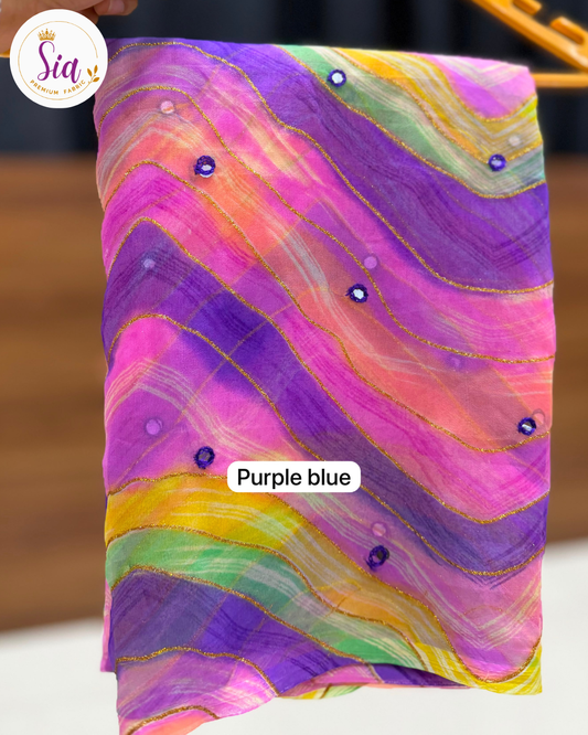 Purple/Blue Premium Soft Chiffon Saree