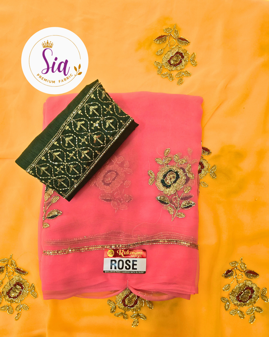 Fuchsia Pink - Gulab Rose Butti Royal Georgette Saree