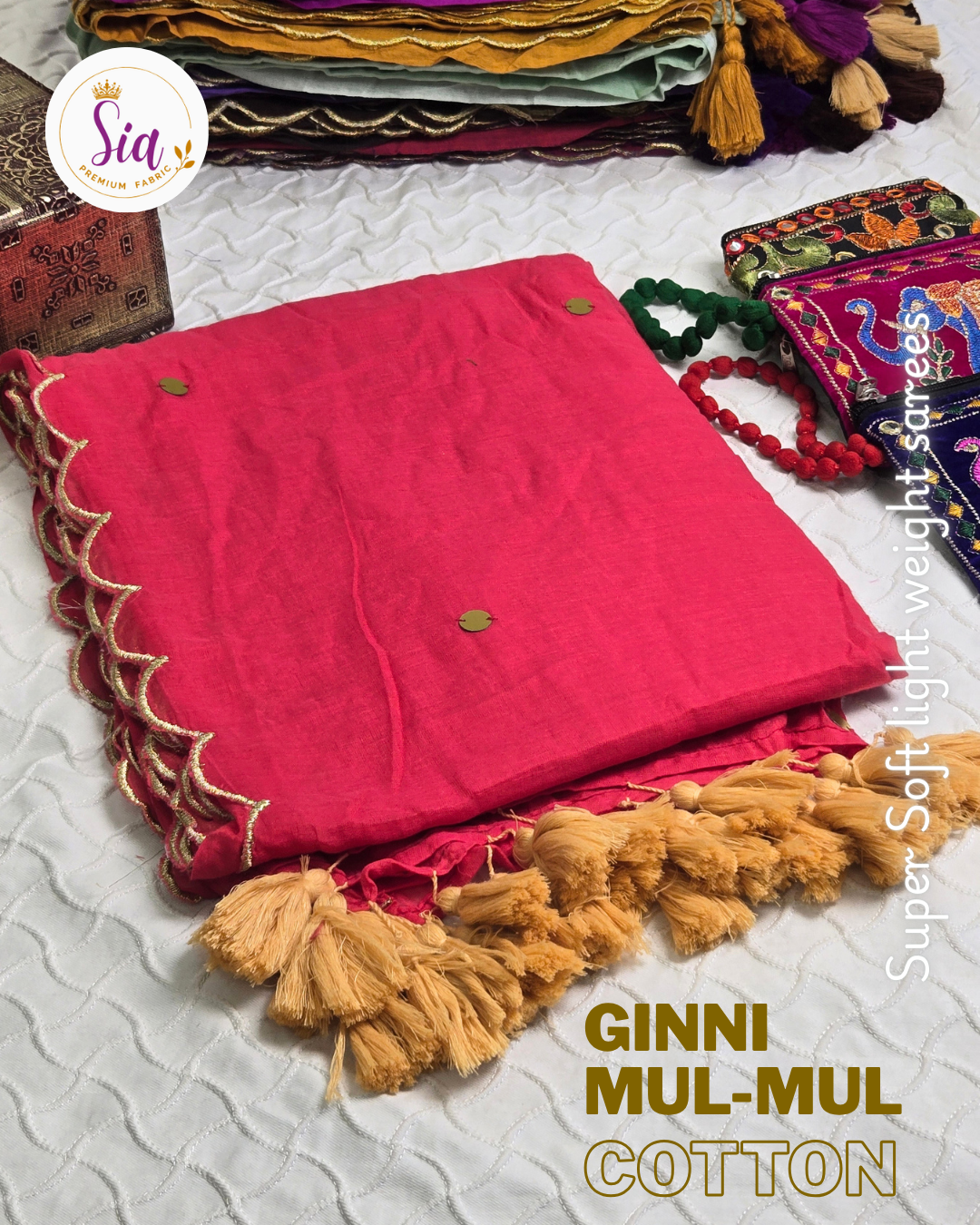 Peach/ Gajri Shade - GINNI Work - Mul-Mul cotton, 120 thread count with Scallop border.