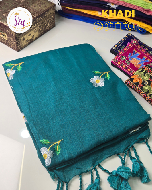 Teal/Rama - Khadi Cotton Sarees