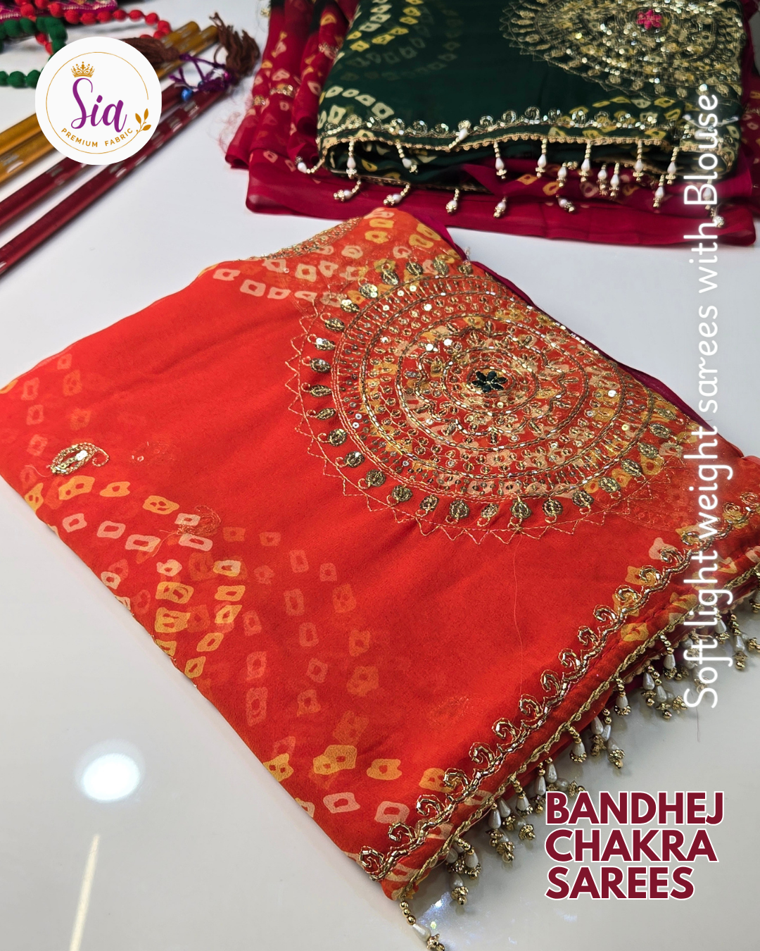 Orange and Pink - Chakra Bandhej Sarees
