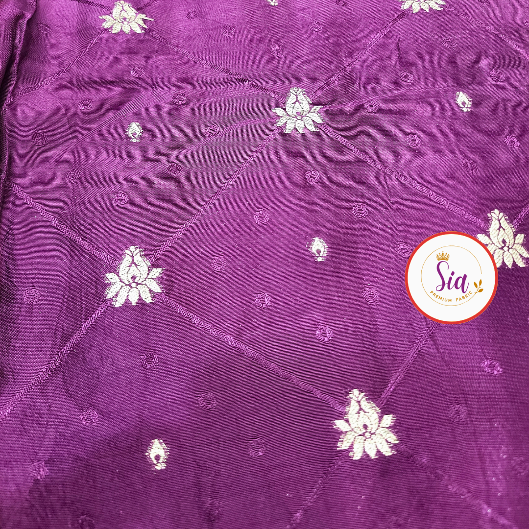 Pure Dola Russian Jacquard Silk Dress Material - Dark Deep Purple