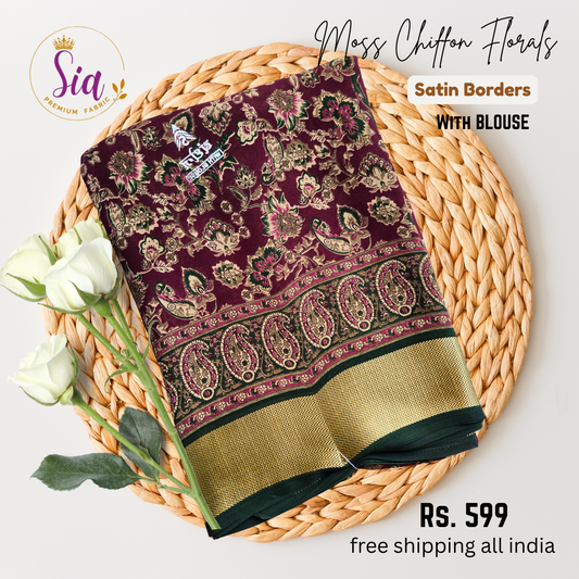 Vine Color - Floral prints Moss chiffon