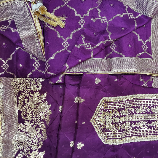 Pure Dola Russian Jacquard Silk Dress Material - Dark Deep Purple