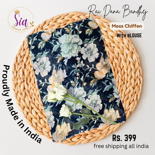 Blue - Autumn Floral Prints Weightless super soft fabric