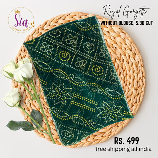 Bandhej Rai Dana - Dark Green - Royal Gorgette without blouse sarees