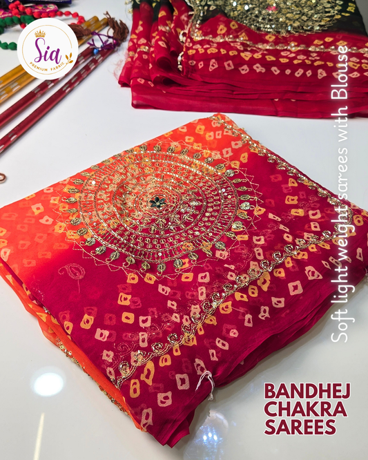 Orange and Pink - Chakra Bandhej Sarees