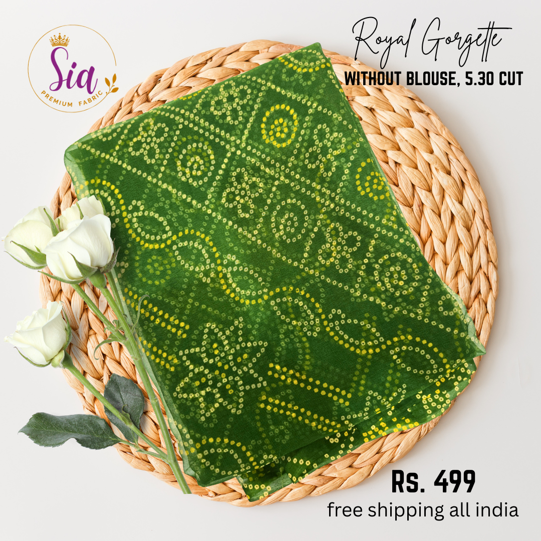 Bandhej Rai Dana - Green - Royal Gorgette without blouse sarees