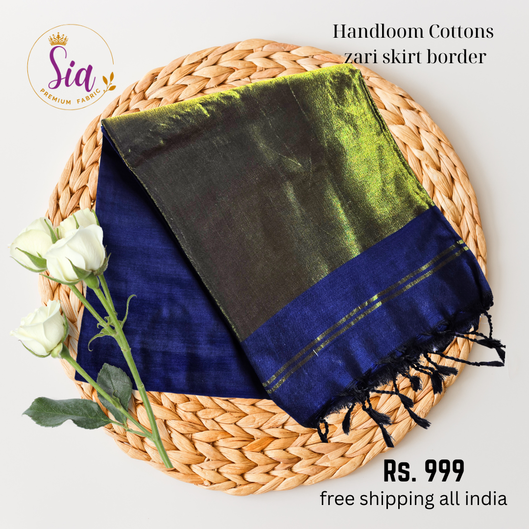 Navy Blue with Zari border - Handloom khadi cotton sarees