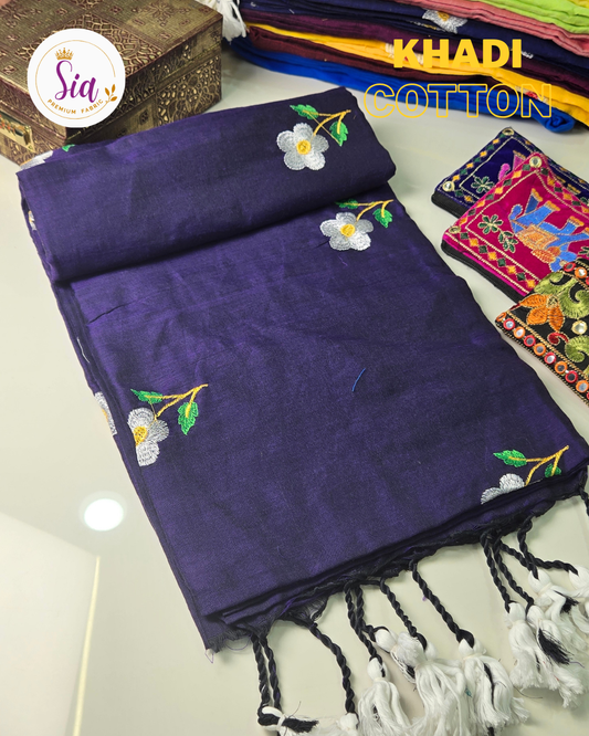 Navy Blue - Khadi Cotton Sarees