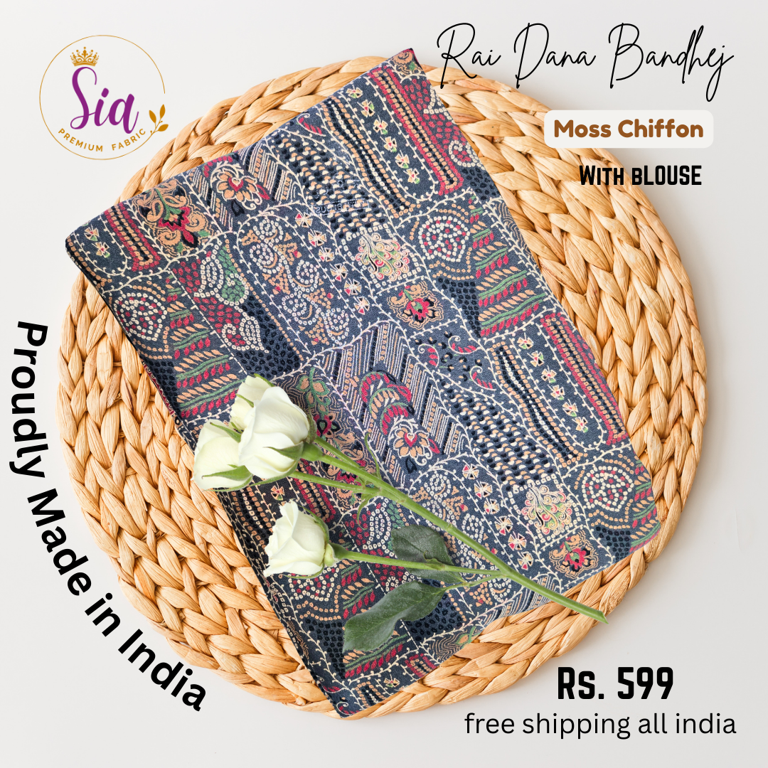 Rai dana Bandhej prints Moss chiffon saree with satin borders
