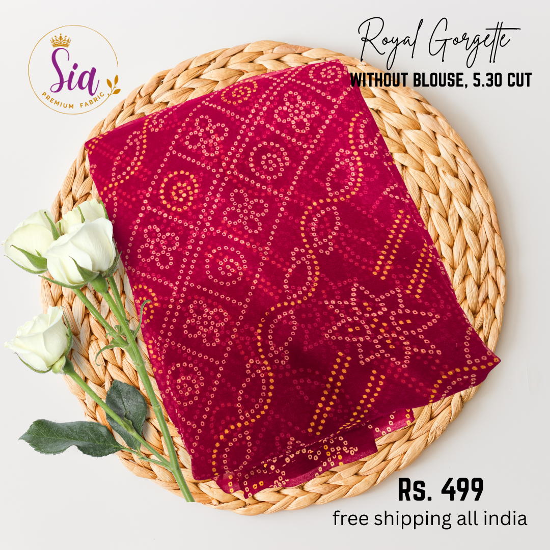 Bandhej Rai Dana - RANI PINK - Royal Gorgette without blouse sarees
