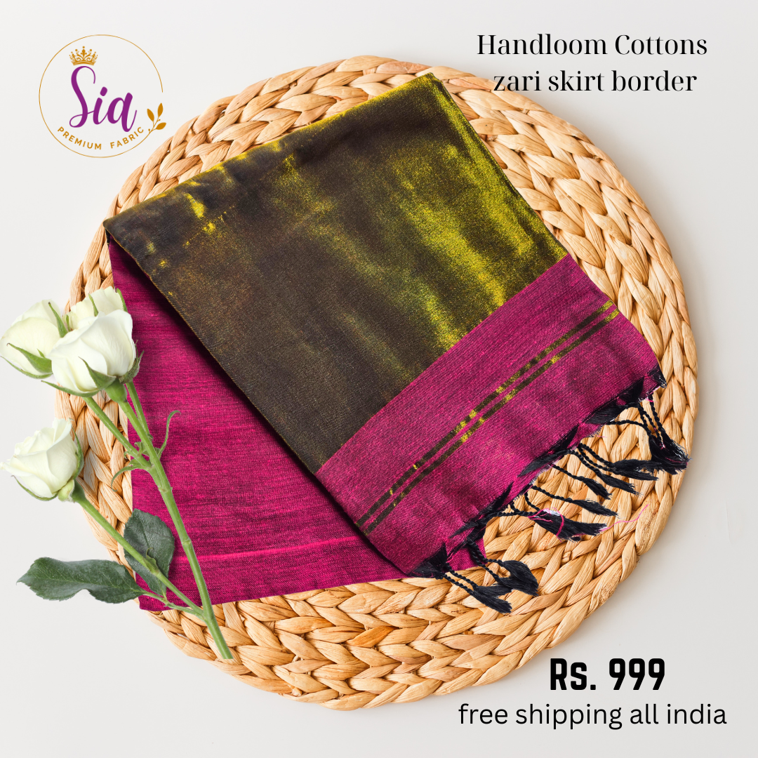 Dark Pink with Zari border - Handloom khadi cotton sarees