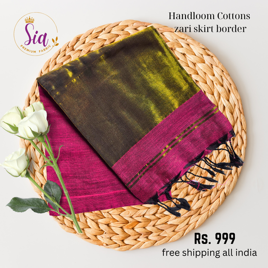 Dark Pink with Zari border - Handloom khadi cotton sarees