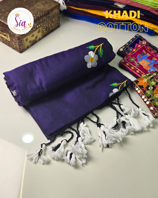 Navy Blue - Khadi Cotton Sarees