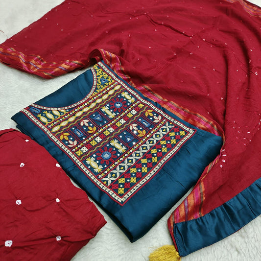 Traditional Kutch work with Bandhej Dupatta ❣️