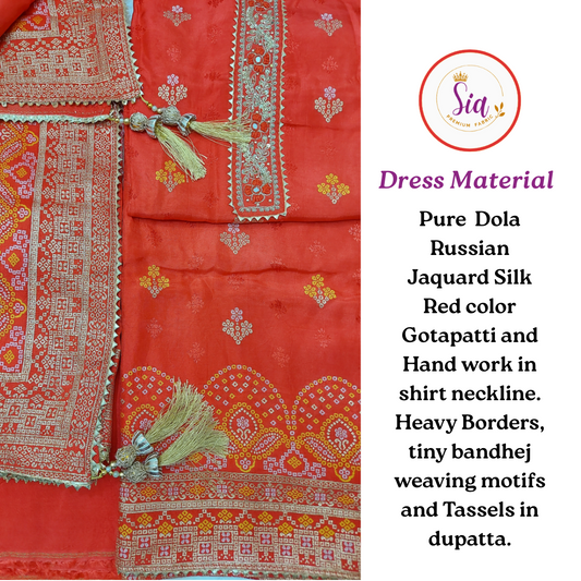 Pure Dola Russian Jaquard Silk Red color